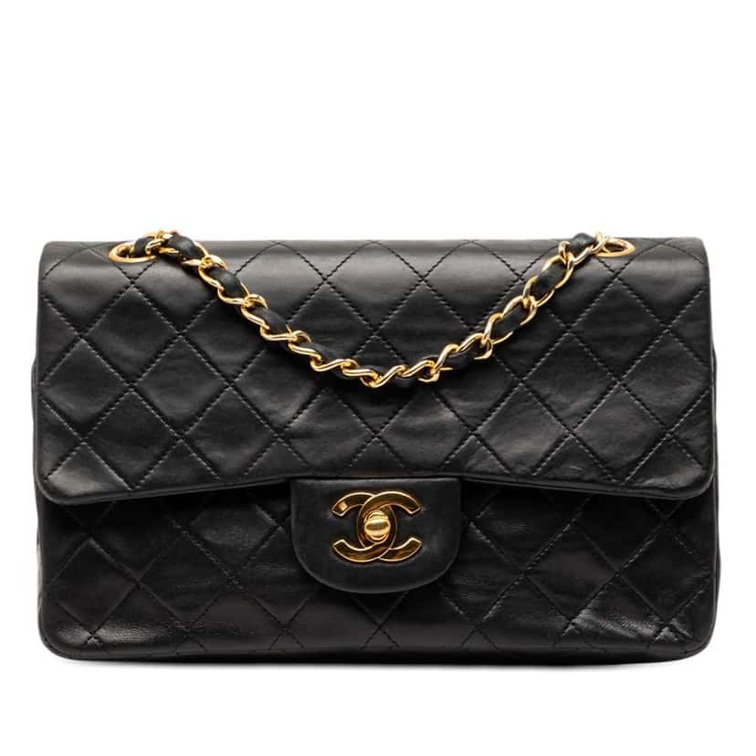 Chanel Small Classic Lambskin Double Flap Black Leather Very good condition - Front View