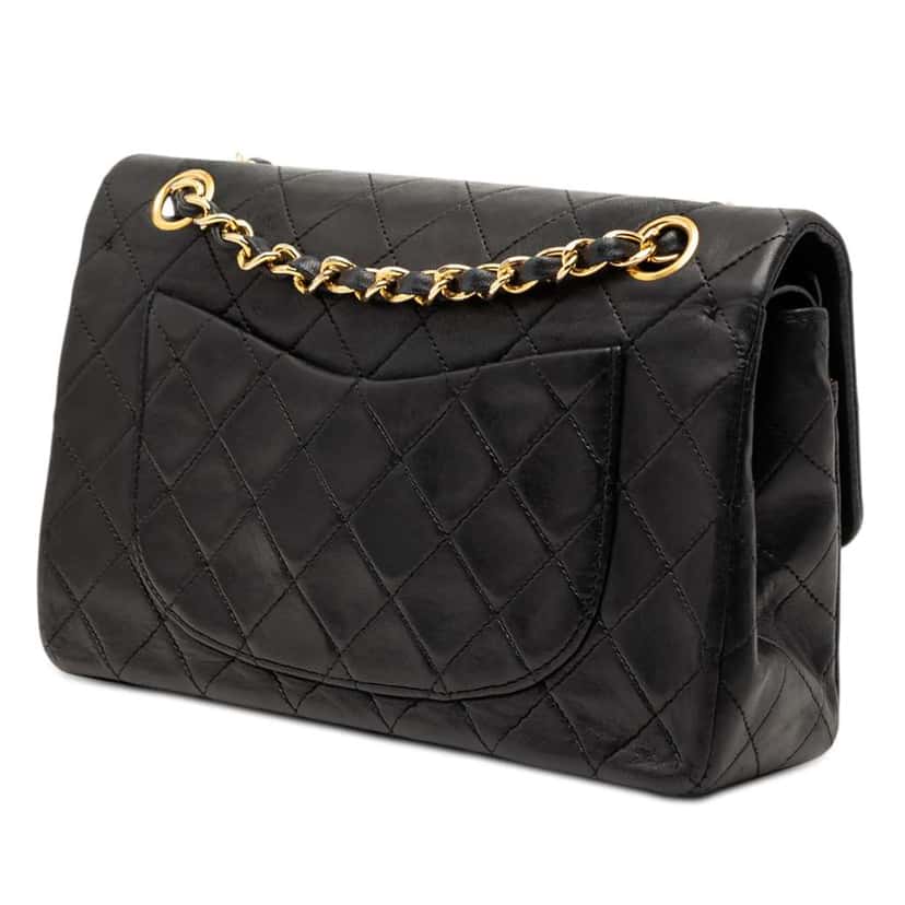 Chanel Small Classic Lambskin Double Flap Black Leather Very good condition - Back View