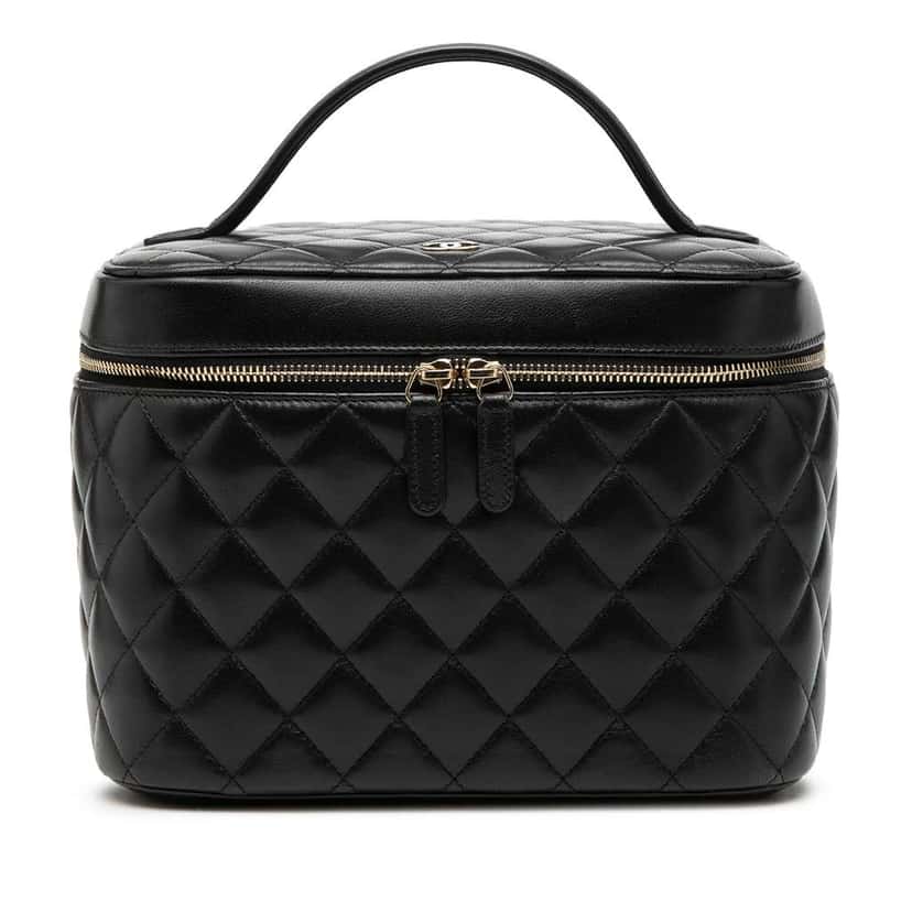 Chanel CC Quilted Lambskin Vanity Bag Black Leather Very good condition - Front View