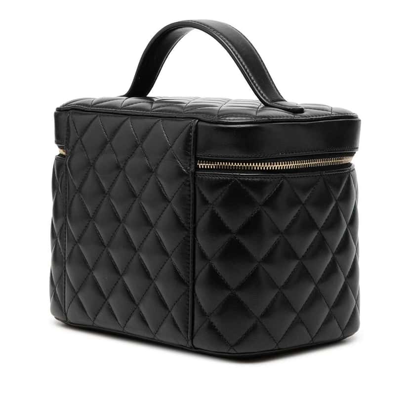 Chanel CC Quilted Lambskin Vanity Bag Black Leather Very good condition - Back View