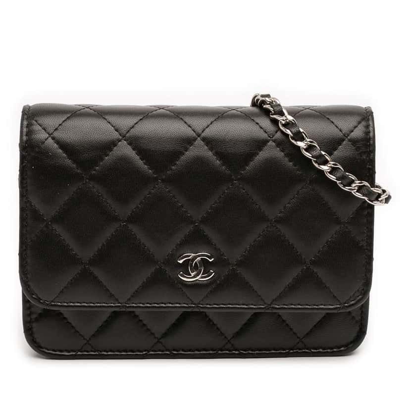 Chanel Mini CC Lambskin Wallet on Chain Black Leather Very good condition - Front View