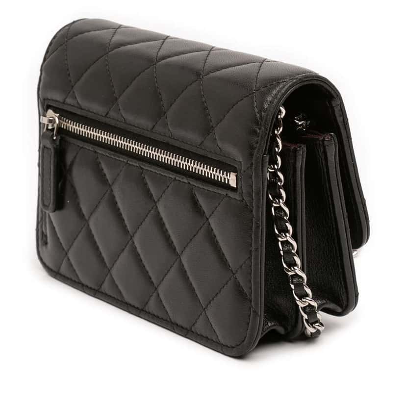 Chanel Mini CC Lambskin Wallet on Chain Black Leather Very good condition - Back View