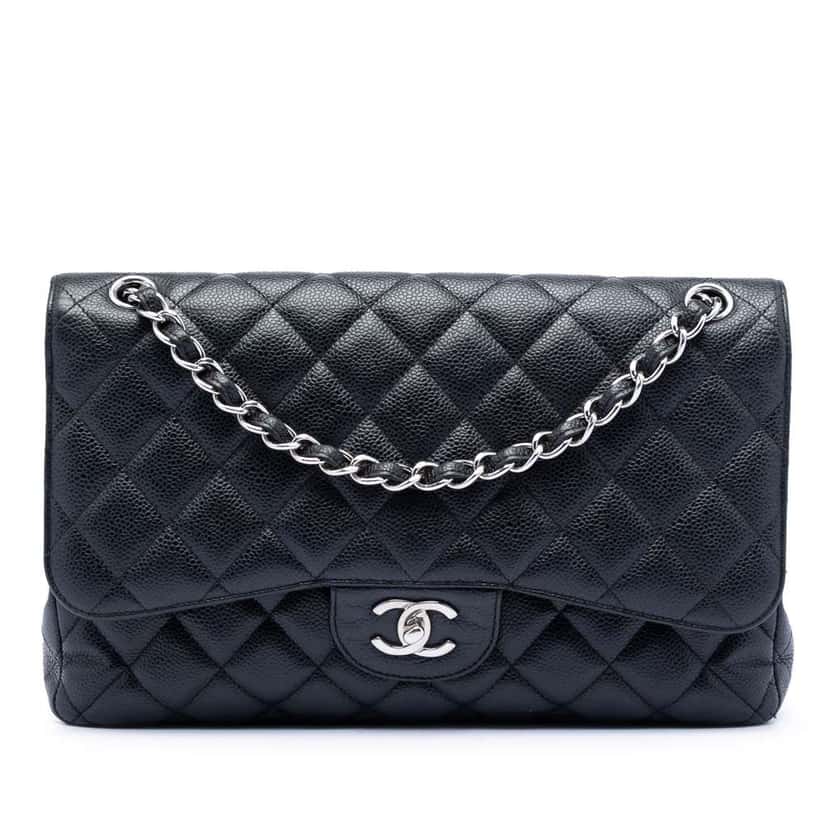 Chanel Jumbo Classic Caviar Double Flap Black Leather Very good condition - Front View