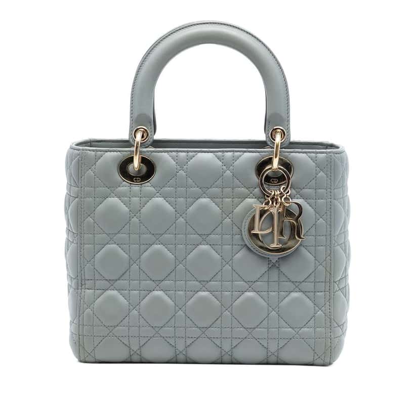 Dior Medium Lambskin Cannage Lady Dior Grey Leather Very good condition - Front View