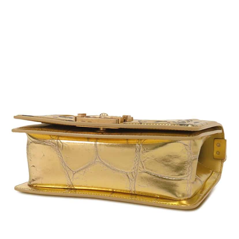 Chanel Small Croc Embossed Leather Graffiti Cocodile Boy Flap Gold Leather Very good condition - Inside View