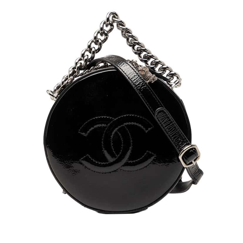 Chanel Patent Round As Earth Bag Black Leather Very good condition - Front View