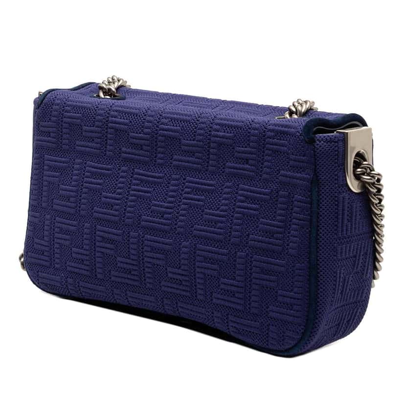 Fendi Zucca Embossed Technical Fabric Chain Midi Baguette Blue Very good condition - Back View