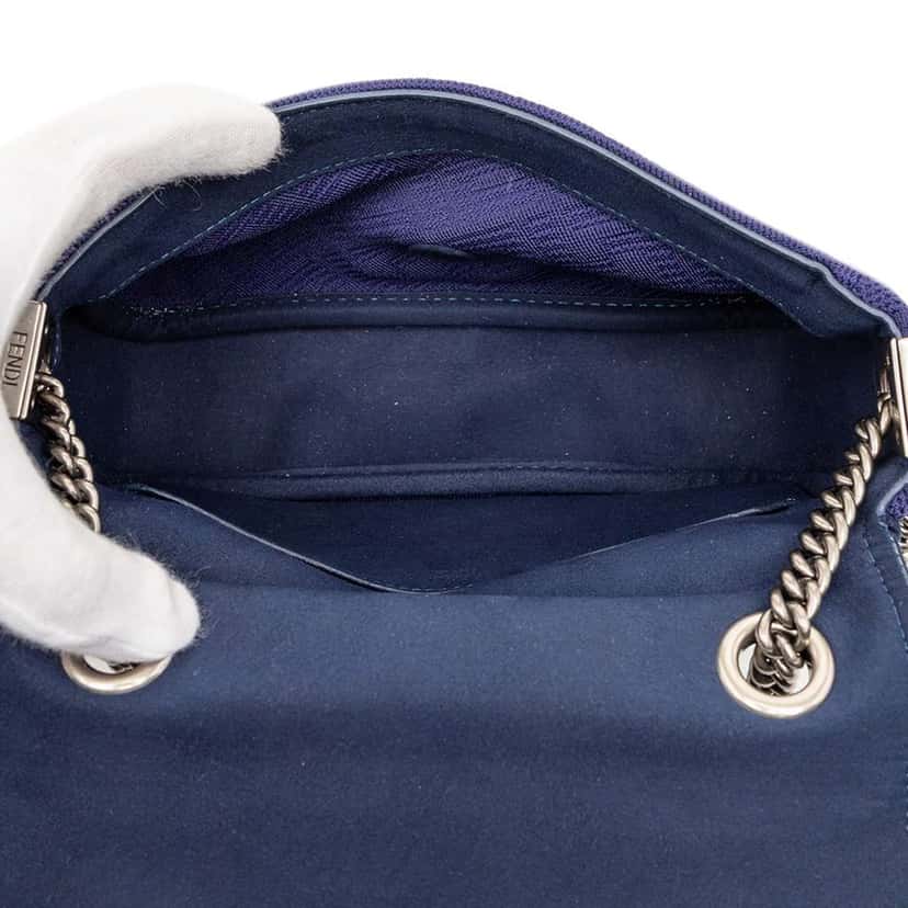 Fendi Zucca Embossed Technical Fabric Chain Midi Baguette Blue Very good condition - Model View