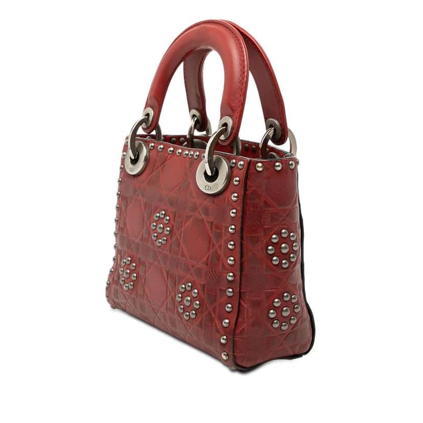 Dior Mini Embossed Calfskin Cannage Studded Flower Lady Dior Red Leather Very good condition - Back View