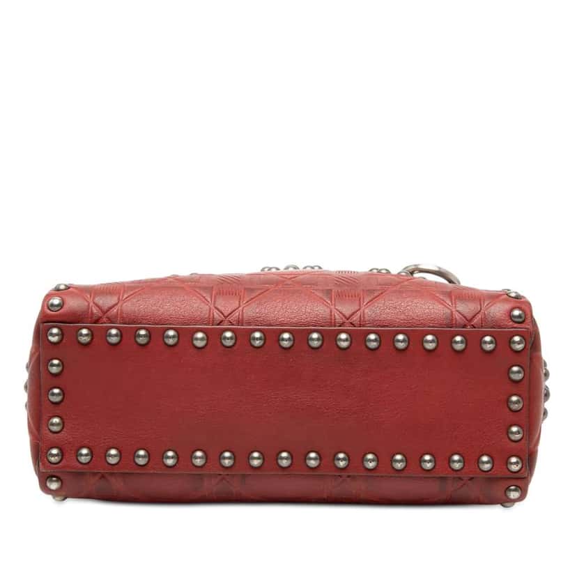 Dior Mini Embossed Calfskin Cannage Studded Flower Lady Dior Red Leather Very good condition - Inside View