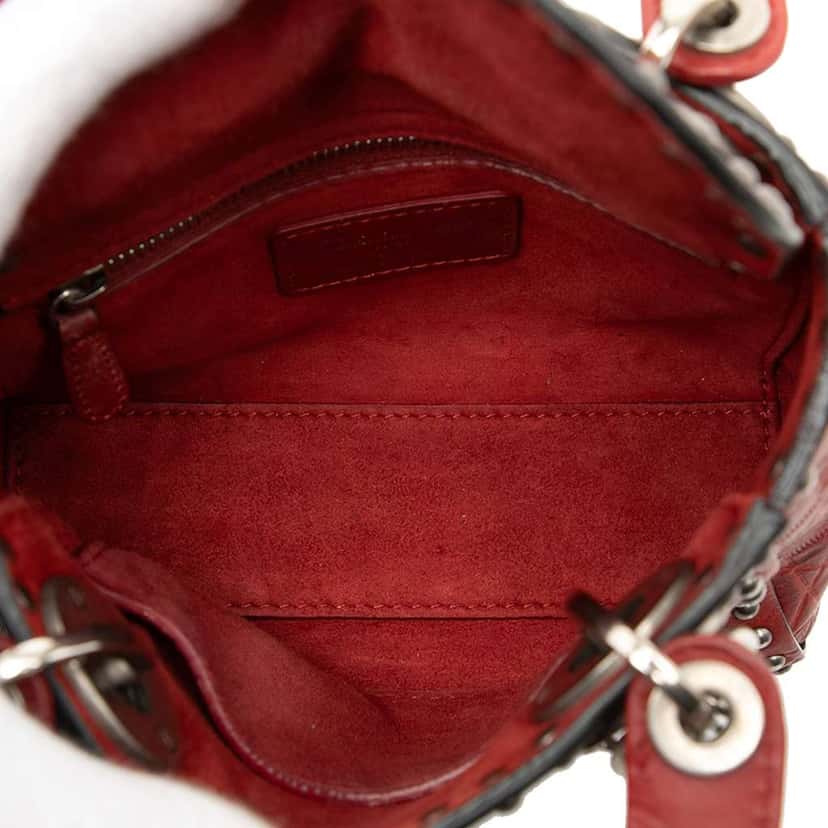 Dior Mini Embossed Calfskin Cannage Studded Flower Lady Dior Red Leather Very good condition - Model View
