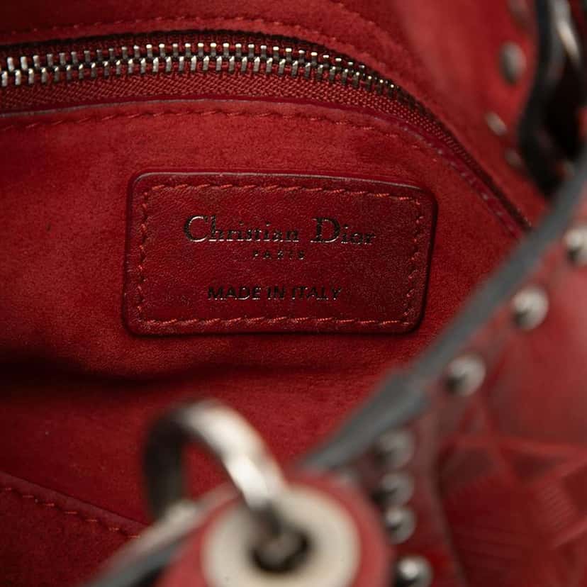 Dior Mini Embossed Calfskin Cannage Studded Flower Lady Dior Red Leather Very good condition - Box View