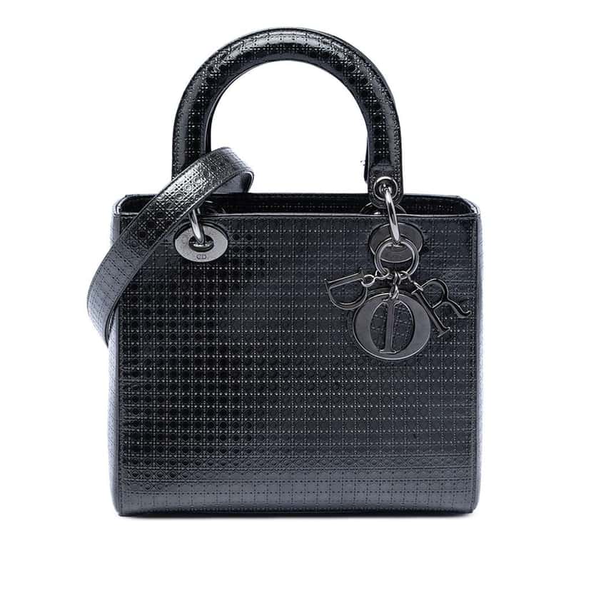 Dior Medium Metallic Patent Microcannage Lady Dior Black Leather Very good condition - Front View