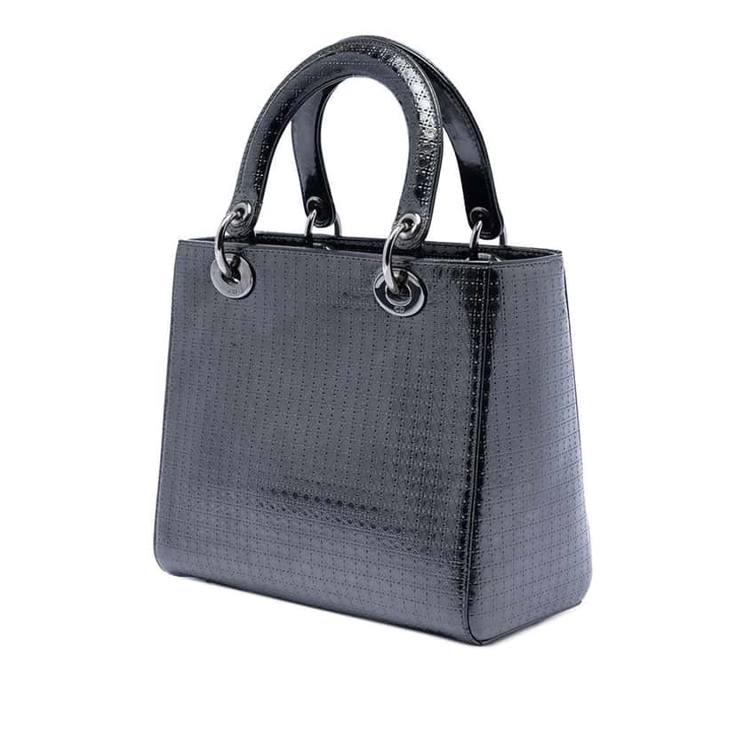 Dior Medium Metallic Patent Microcannage Lady Dior Black Leather Very good condition - Back View