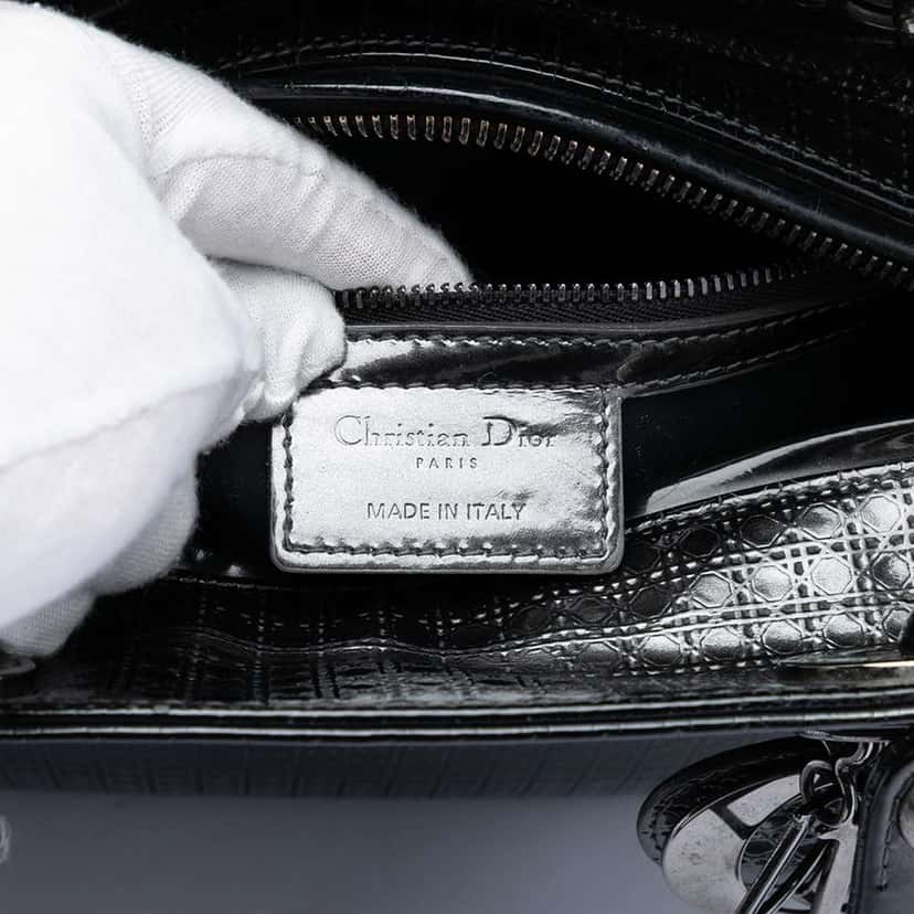 Dior Medium Metallic Patent Microcannage Lady Dior Black Leather Very good condition - Box View