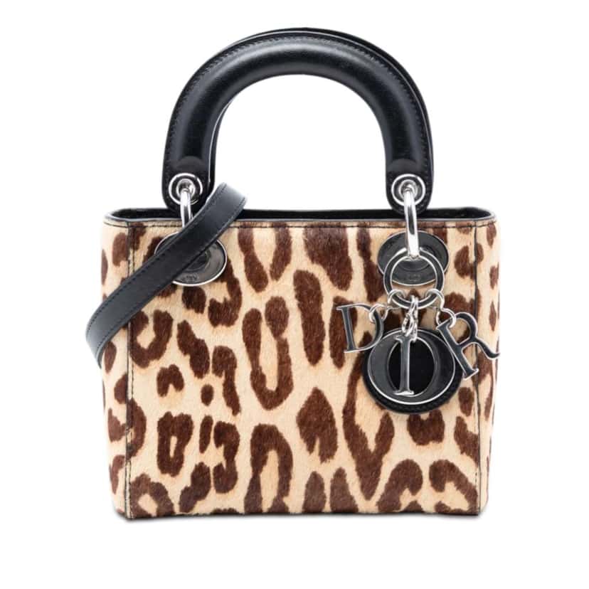 Dior Mini Pony Hair Leopard Print Lady Dior Beige Very good condition - Front View