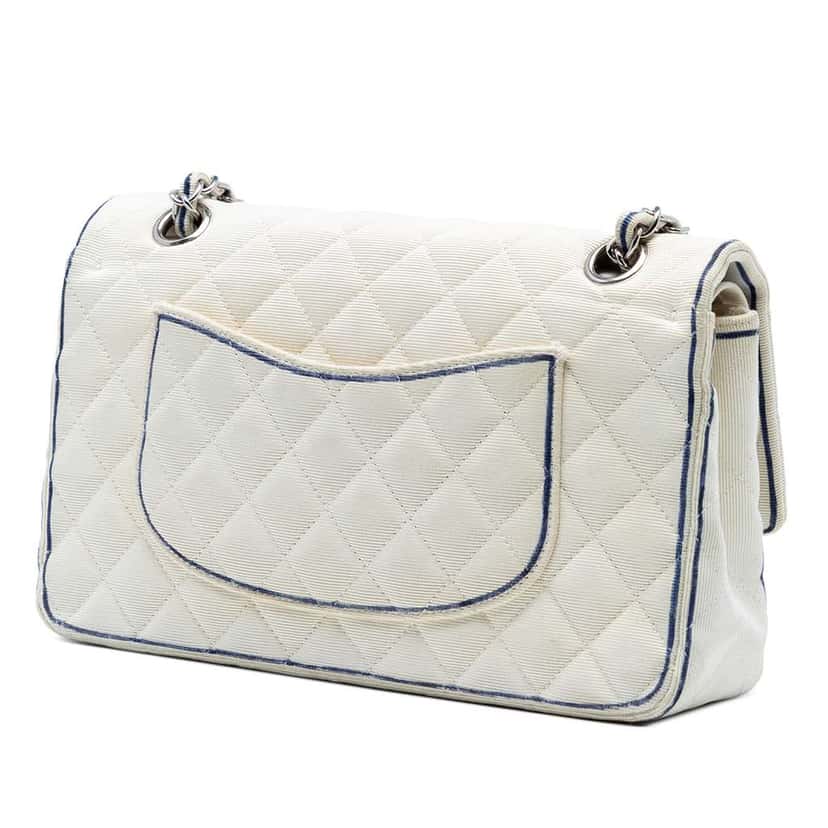 Chanel Medium Classic Printed Grosgrain Double Flap White Very good condition - Back View