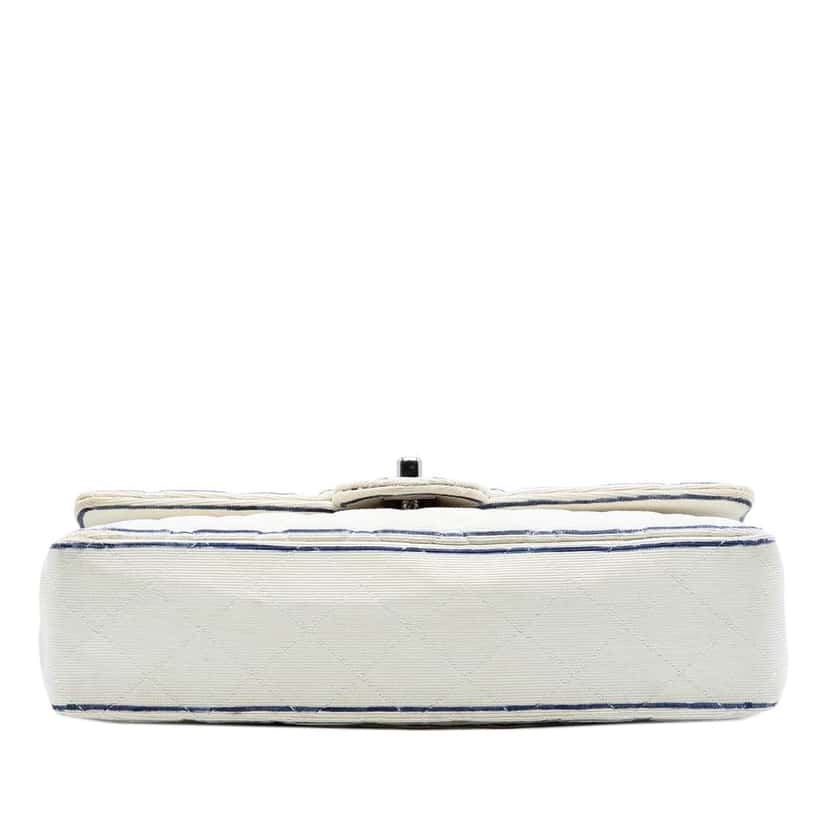 Chanel Medium Classic Printed Grosgrain Double Flap White Very good condition - Inside View