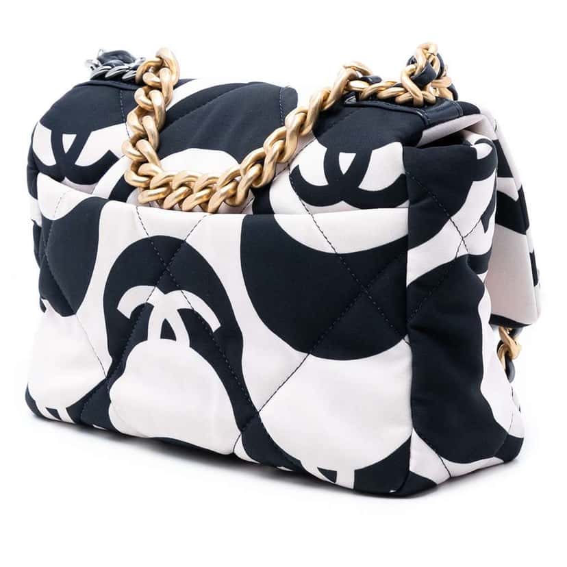 Chanel Medium Printed Silk 19 Flap White Silk Very good condition - Back View