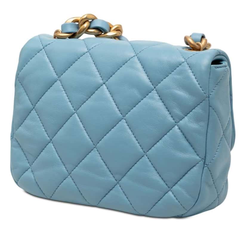Chanel Mini Quilted Lambskin Lacquered Chain Flap Blue Leather Very good condition - Back View