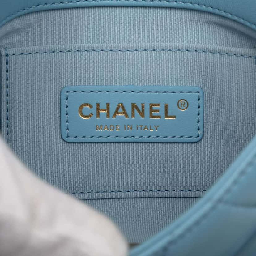 Chanel Mini Quilted Lambskin Lacquered Chain Flap Blue Leather Very good condition - Box View