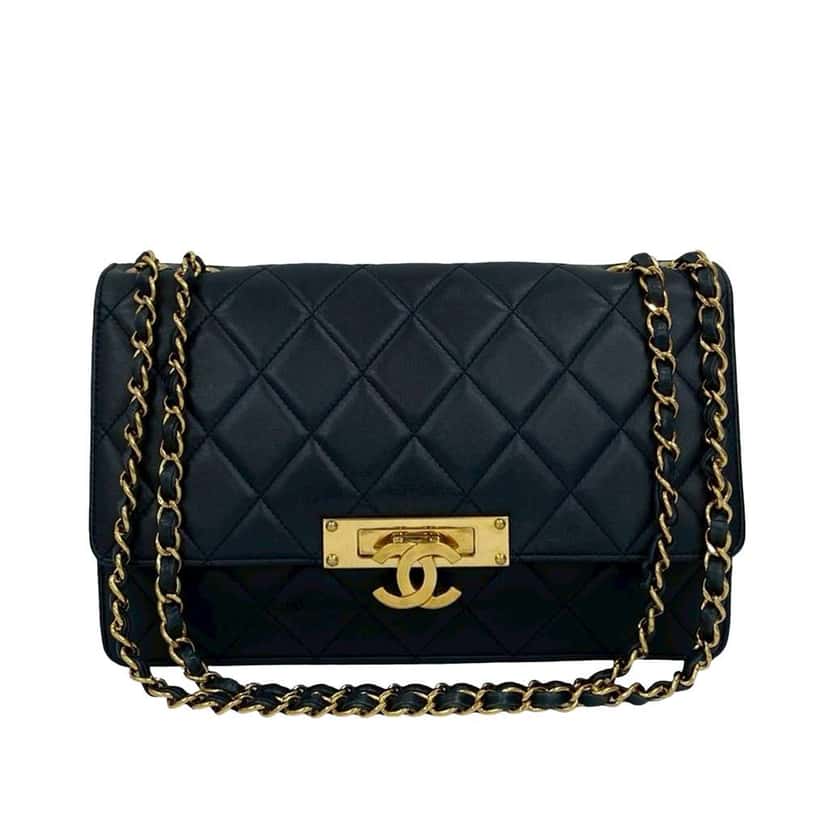 Chanel Quilted Lambskin Golden Class Flap Blue Leather Very good condition - Front View
