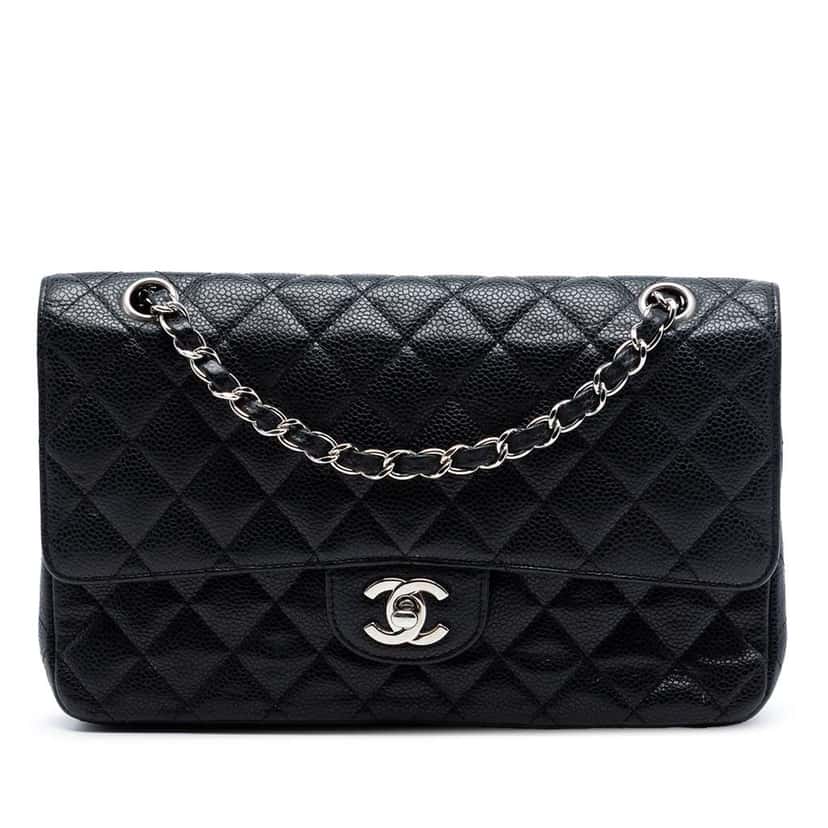 Chanel Medium Classic Caviar Double Flap Black Leather Very good condition - Front View