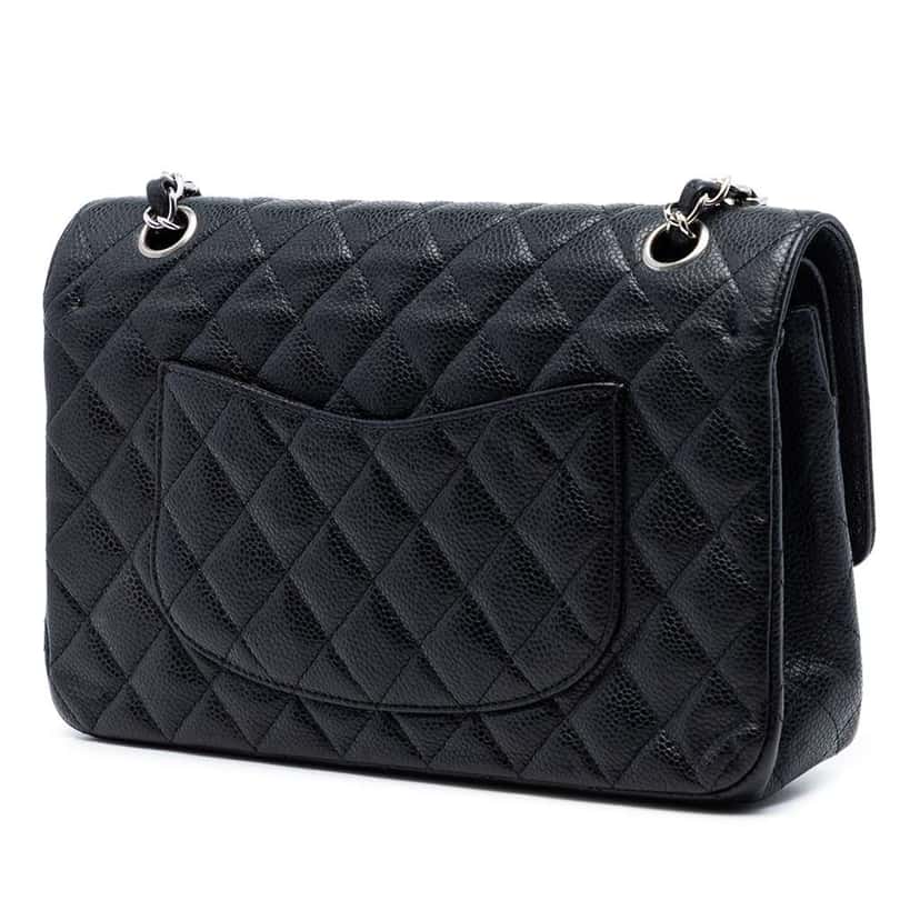 Chanel Medium Classic Caviar Double Flap Black Leather Very good condition - Back View