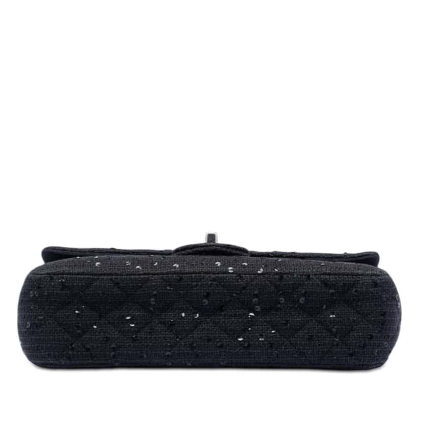 Chanel Medium Classic Tweed Sequin Double Flap Black Tweed Very good condition - Inside View