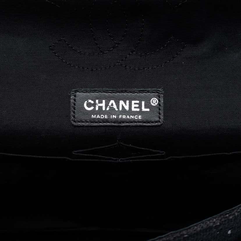Chanel Medium Classic Tweed Sequin Double Flap Black Tweed Very good condition - Box View