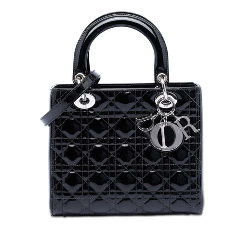 Dior Medium Patent Cannage Lady Dior Black Leather Very good condition - Front View