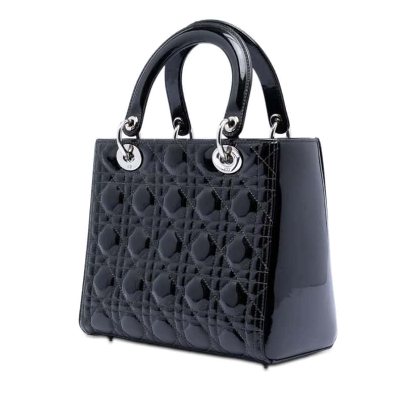 Dior Medium Patent Cannage Lady Dior Black Leather Very good condition - Back View