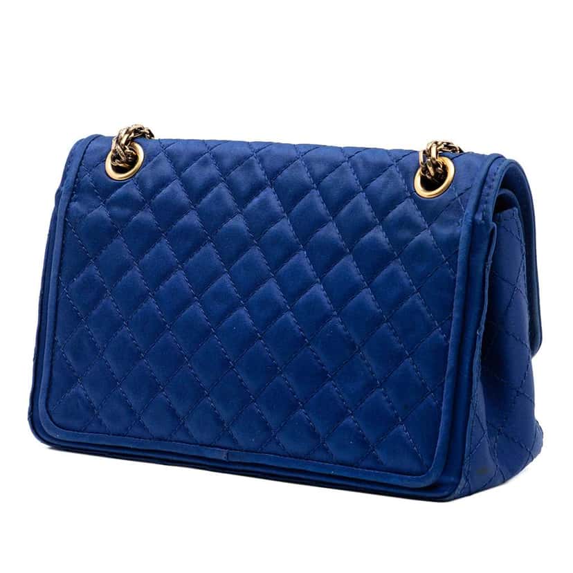Chanel Quilted Satin Reissue 2.55 Double Flap 225 Blue Satin Very good condition - Back View