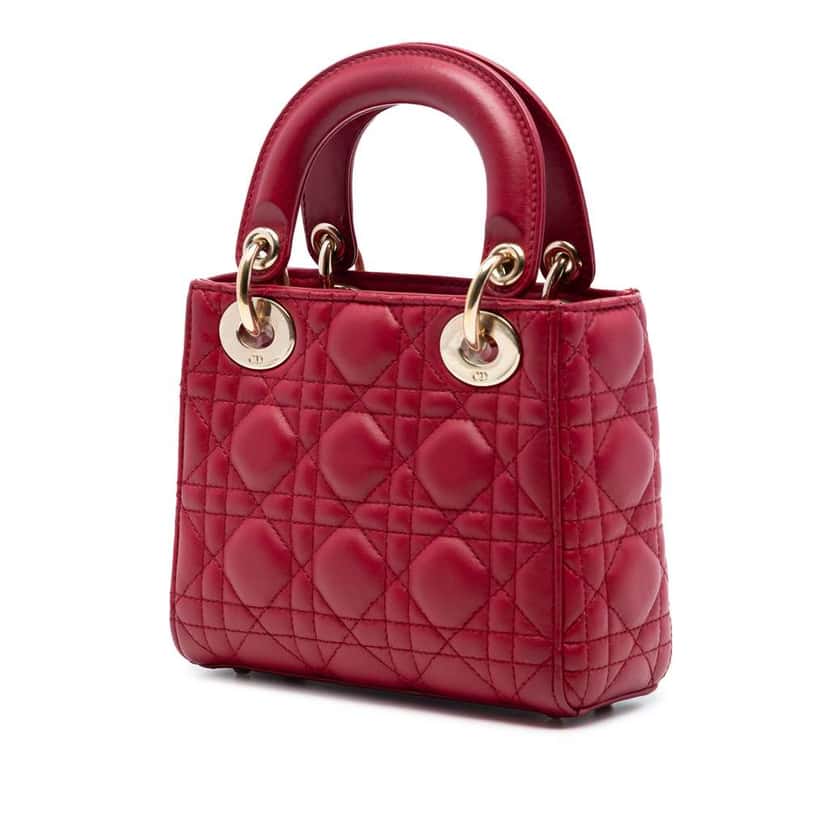 Dior Mini Lambskin Cannage Lady Dior Red Leather Very good condition - Back View