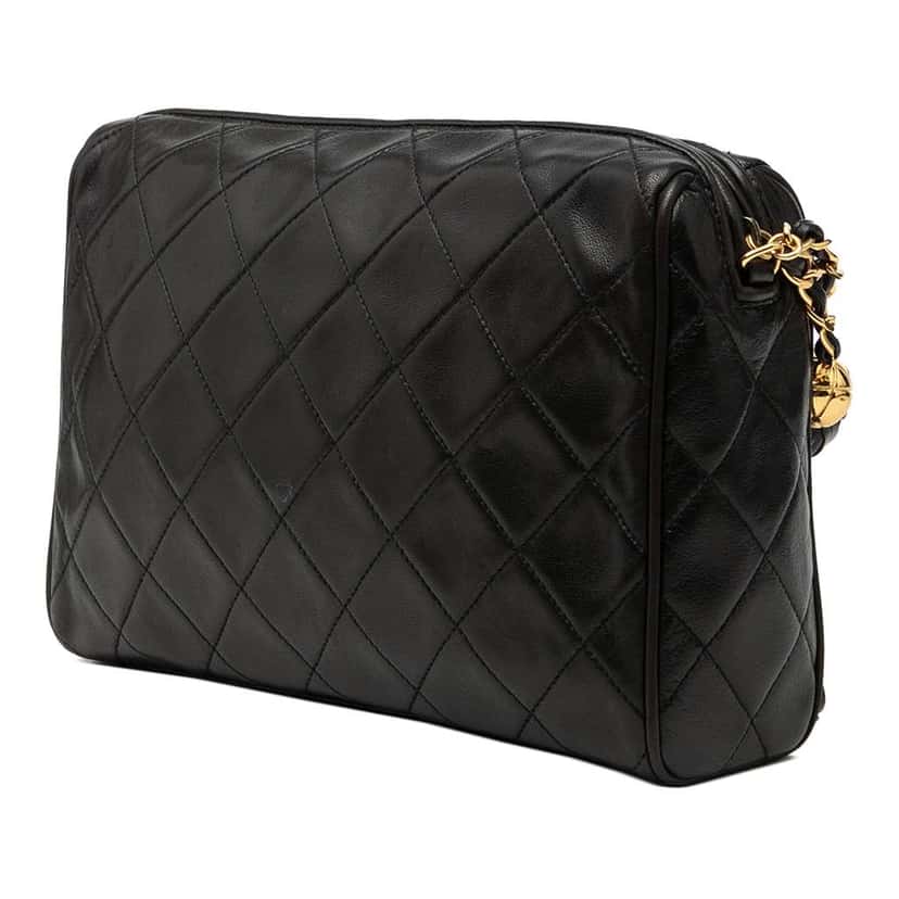 Chanel CC Diamond Quilted Lambskin Tassel Camera Bag Black Leather Very good condition - Back View