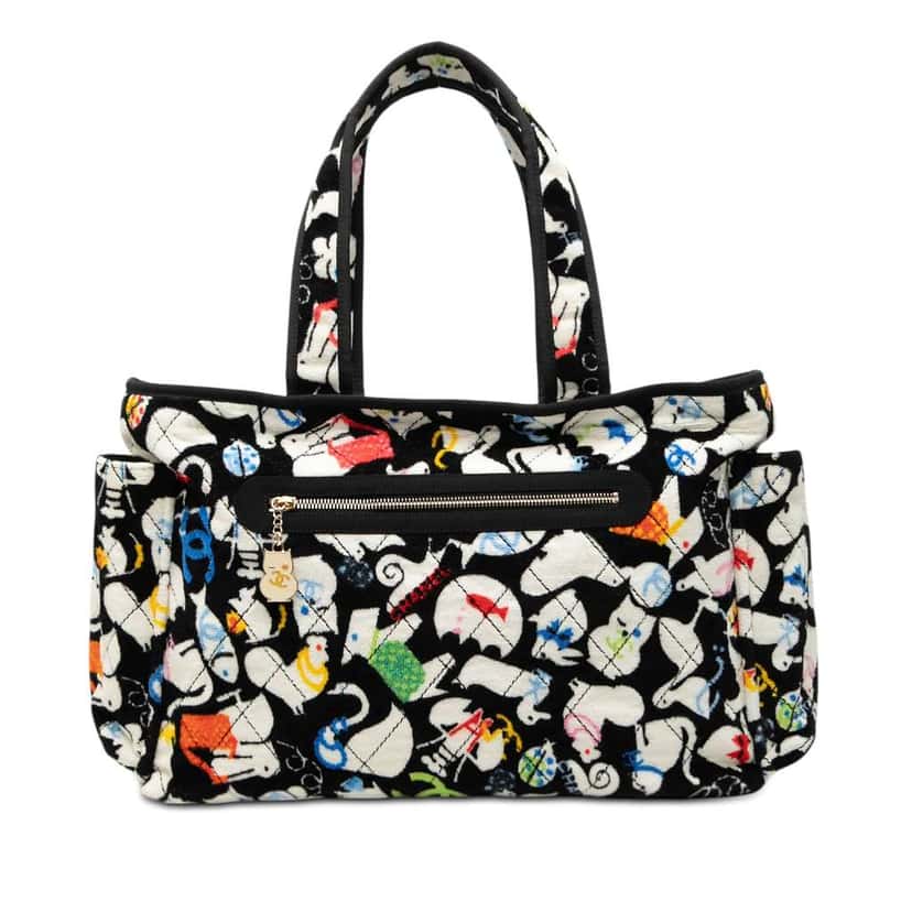 Chanel Terry Cloth Baby Animals Diaper Bag Black Cotton Very good condition - Front View