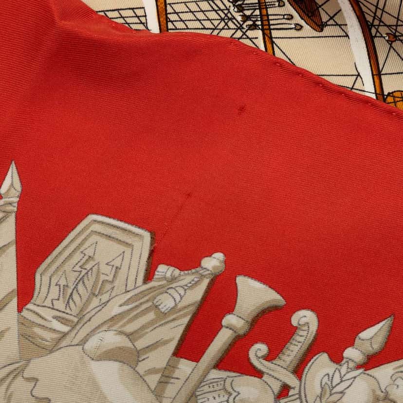 Hermès Marine et Cavalerie Silk Scarf 90 Red Silk Very good condition - Inside View