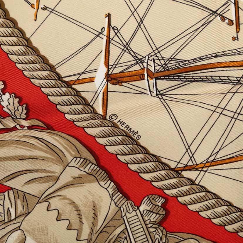 Hermès Marine et Cavalerie Silk Scarf 90 Red Silk Very good condition - Model View