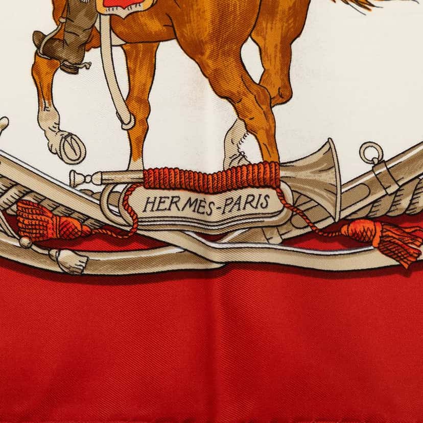 Hermès Marine et Cavalerie Silk Scarf 90 Red Silk Very good condition - Box View