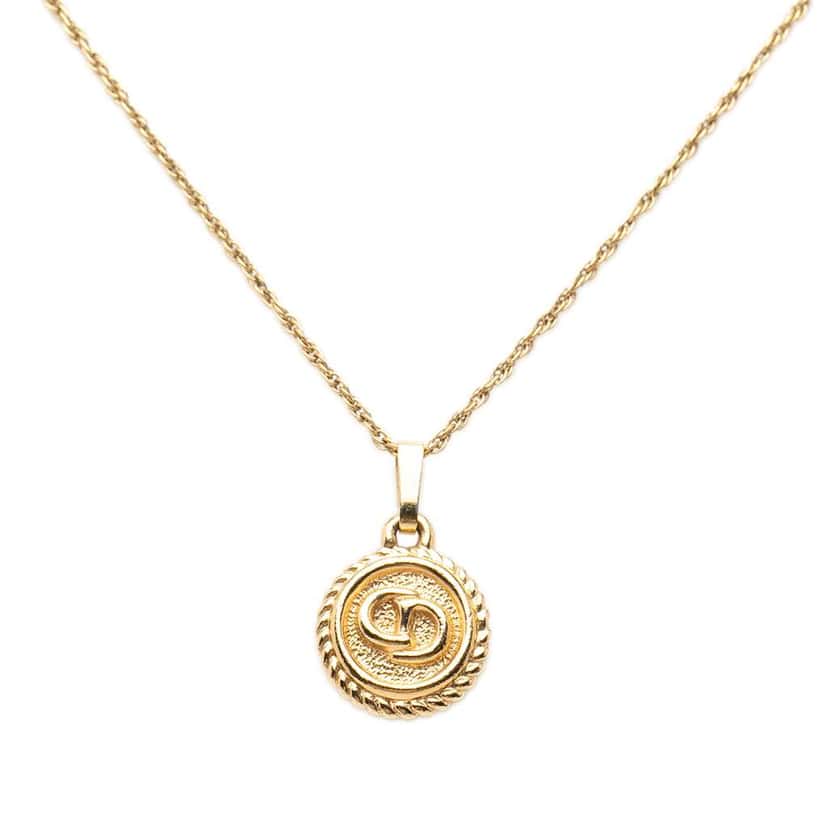 Dior Gold Plated CD Twisted Rope Chain Pendant Necklace Gold Metal Very good condition - Front View