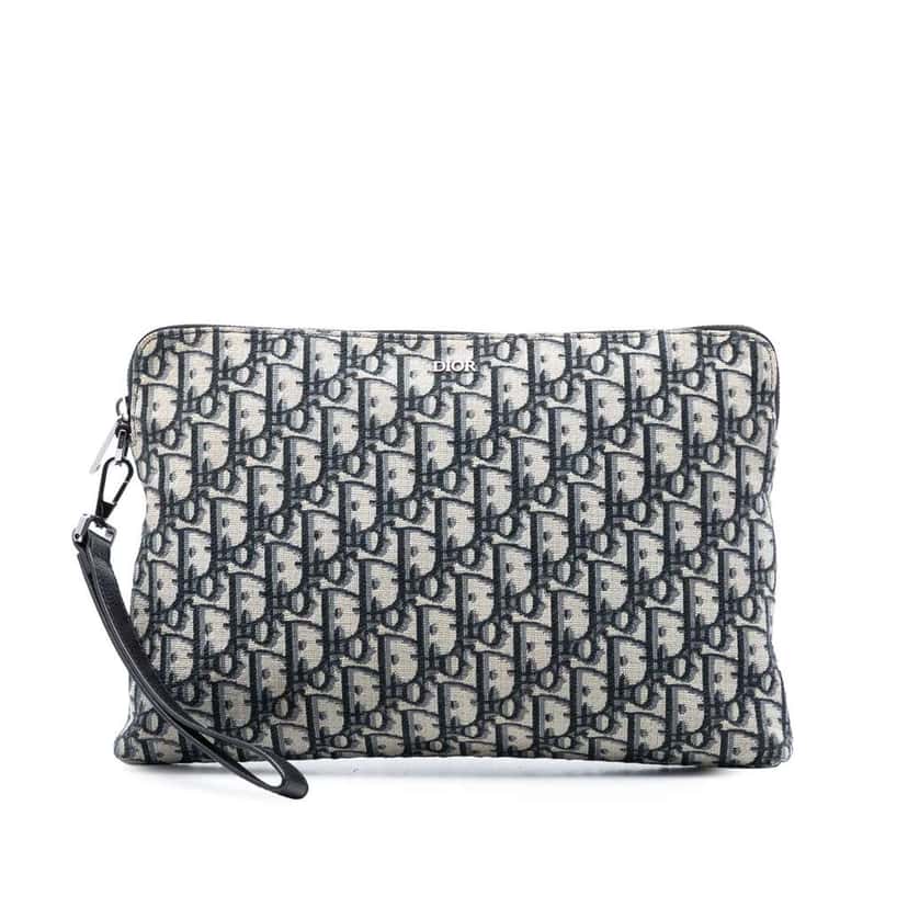 Dior Oblique Canvas Pouch Blue Canvas Good condition - Front View