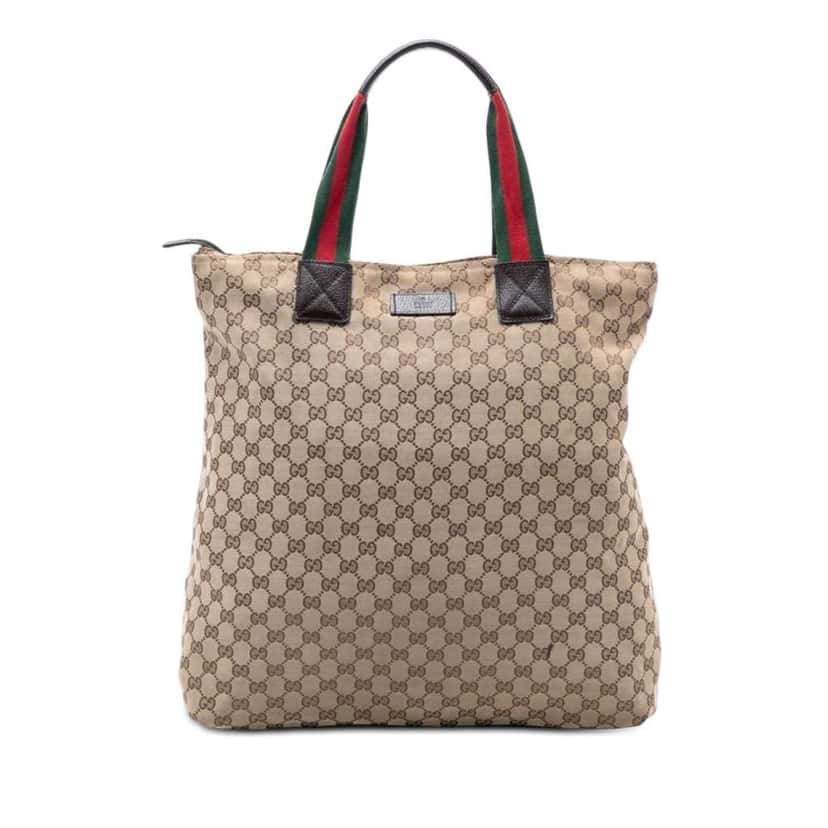 Gucci GG Canvas Web Vertical Tote Beige Good condition - Front View