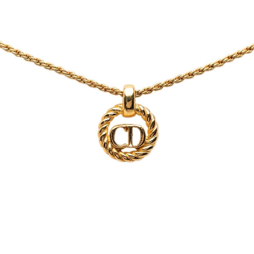 Dior Gold Plated CD Logo Pendant Rope Chain Necklace Gold Metal Good condition - Back View