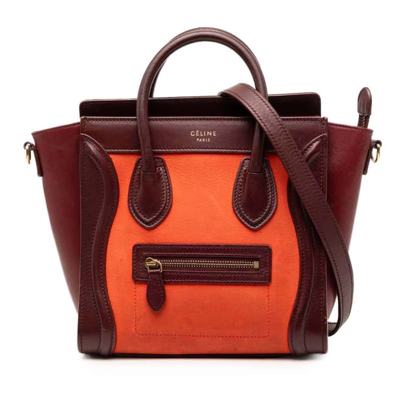 Celine Nano Tricolor Nubuck and Calfskin Luggage Tote Orange Leather Good condition - Front View