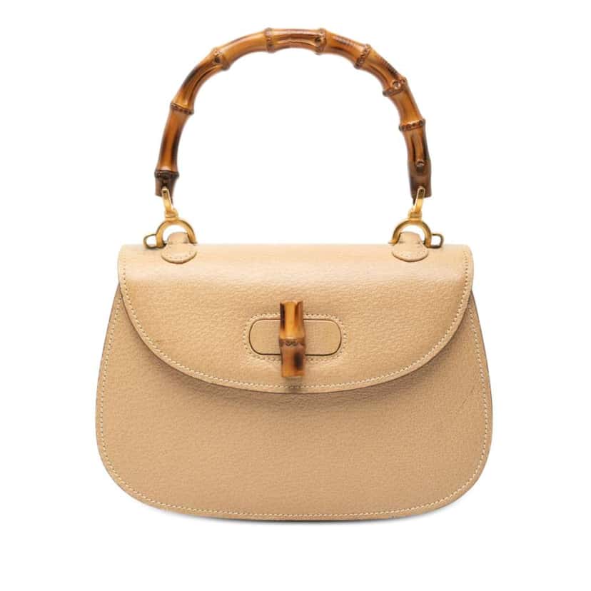 Gucci Small Grained Calfskin Bamboo Night Beige Leather Good condition - Front View
