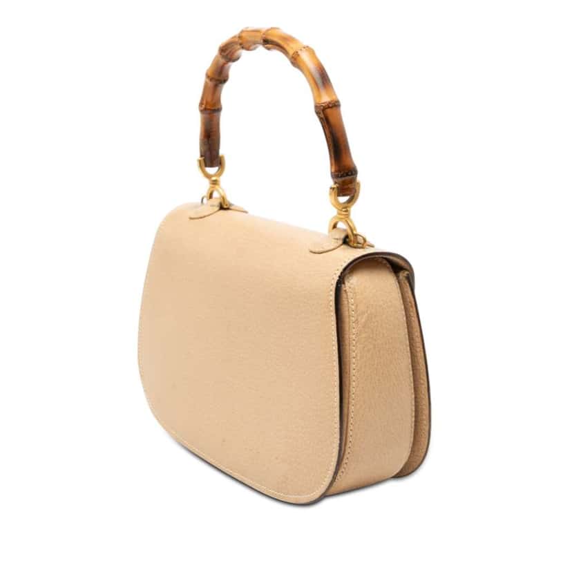 Gucci Small Grained Calfskin Bamboo Night Beige Leather Good condition - Back View