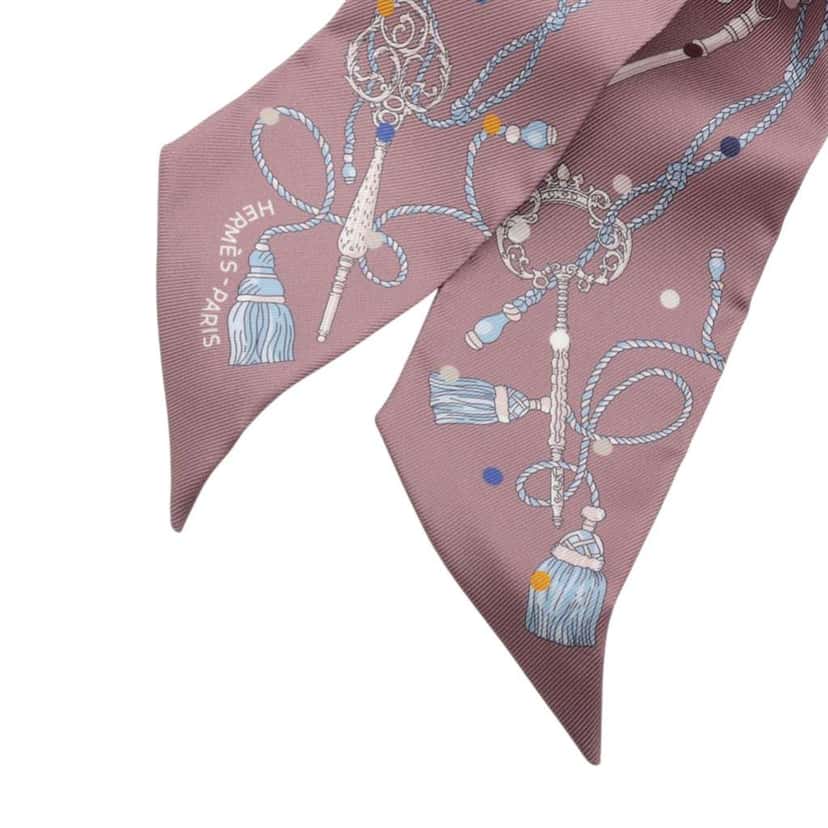 Hermès Les Cles a Pois Silk Twilly Scarf Purple Silk Good condition - Back View