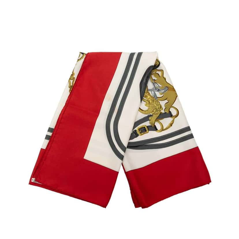 Hermès Brides de Gala Silk Scarf 90 White Silk Good condition - Front View