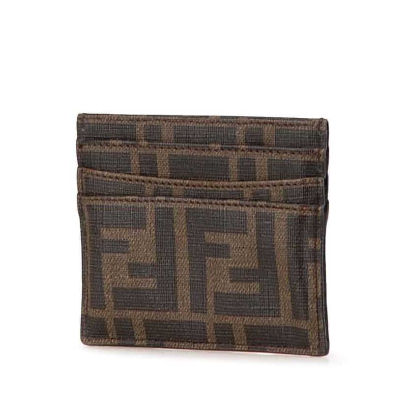 Fendi Glazed Fabric FF 1974 Roma Amor Card Holder Brown Canvas Good condition - Back View
