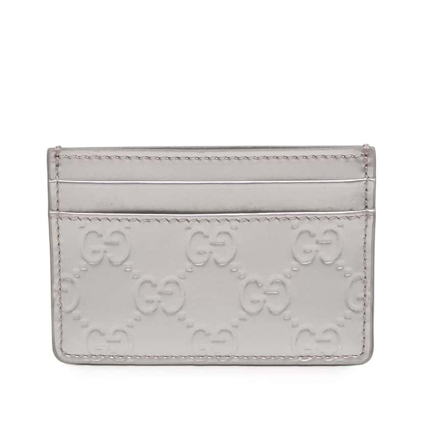 Gucci Patent Guccissima Card Holder Silver Leather Good condition - Front View